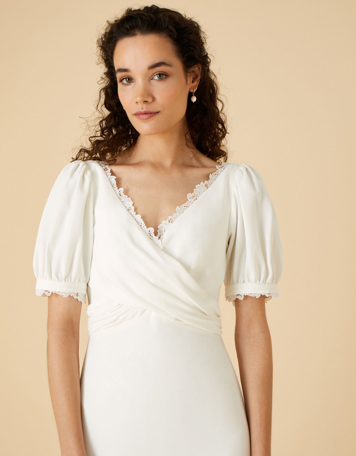 Sabrina Lace Wrap Crepe Bridal Dress Ivory | Wedding Dresses | Monsoon  Global.